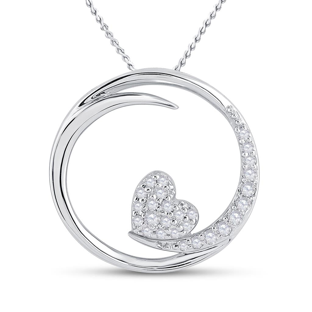 14k White Gold Round Diamond Heart Circle Pendant 1/4 Cttw
