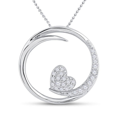 14k White Gold Round Diamond Heart Circle Pendant 1/4 Cttw
