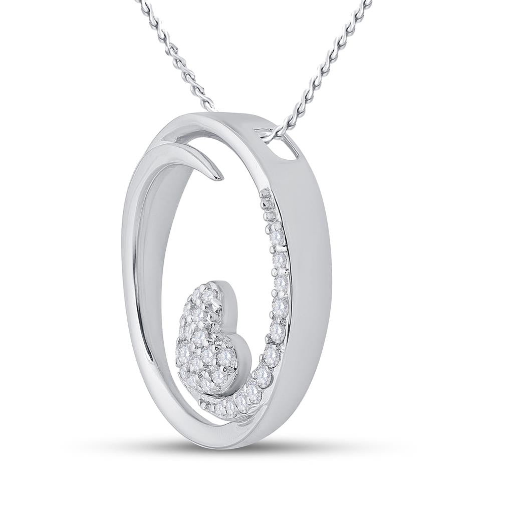 14k White Gold Round Diamond Heart Circle Pendant 1/4 Cttw