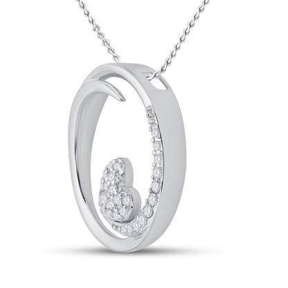 14k White Gold Round Diamond Heart Circle Pendant 1/4 Cttw