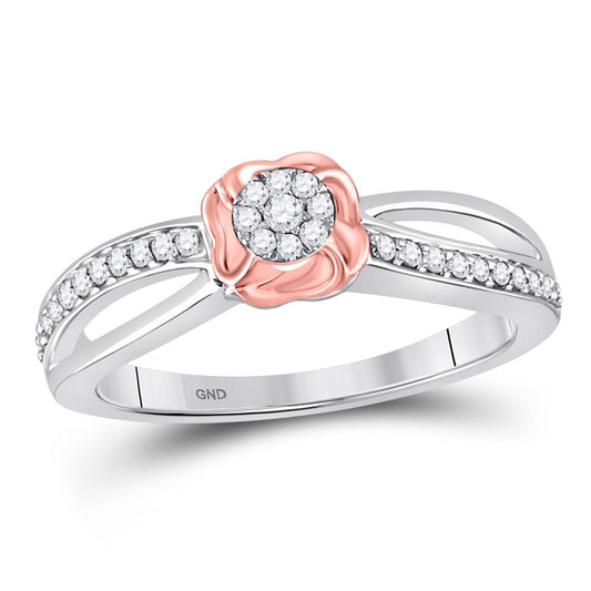 10k Two-tone Gold Round Diamond Flower Cluster Ring 1/6 Cttw