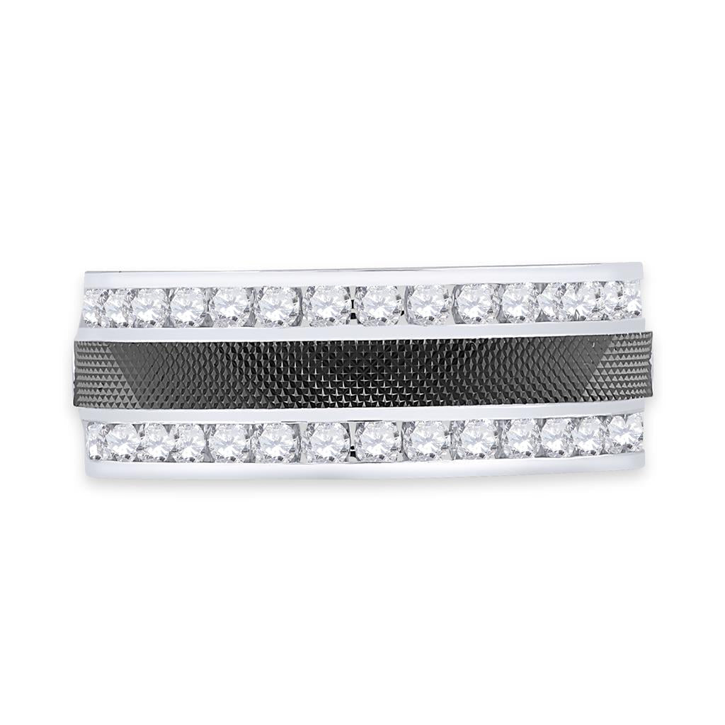 14k White Gold Round Diamond Double Row Wedding Band Ring 1 Cttw