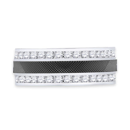 14k White Gold Round Diamond Double Row Wedding Band Ring 1 Cttw