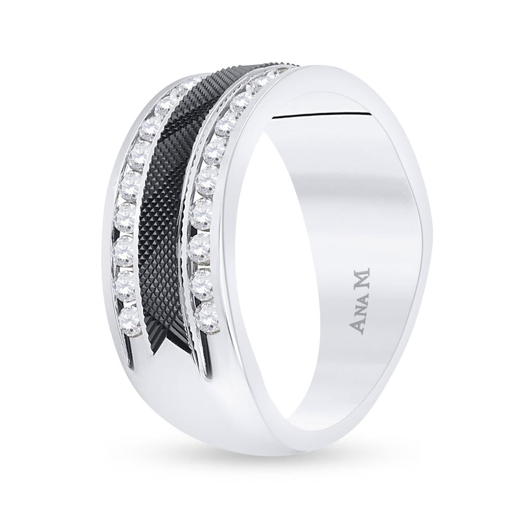 14k White Gold Round Diamond Double Row Wedding Band Ring 1 Cttw