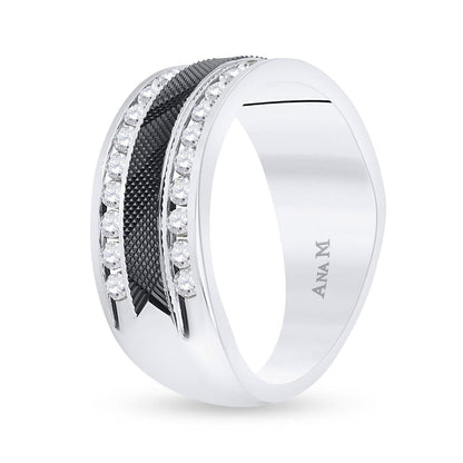 14k White Gold Round Diamond Double Row Wedding Band Ring 1 Cttw