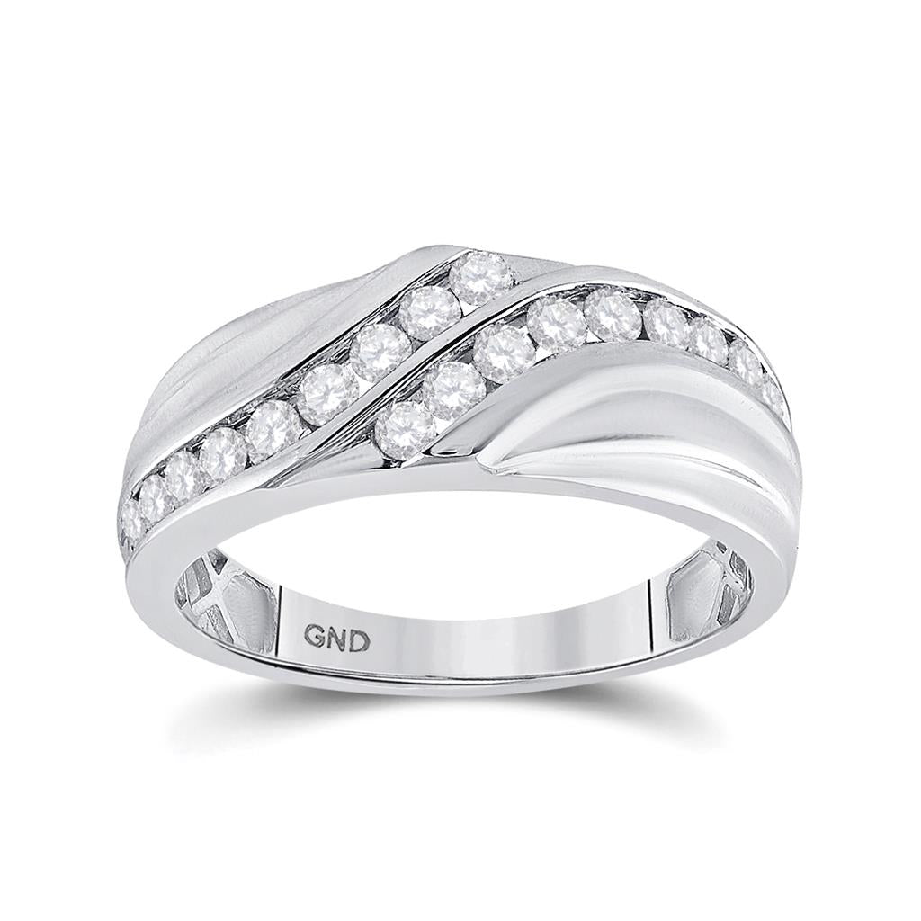 14k White Gold Round Diamond Double Row Band Ring 3/4 Cttw