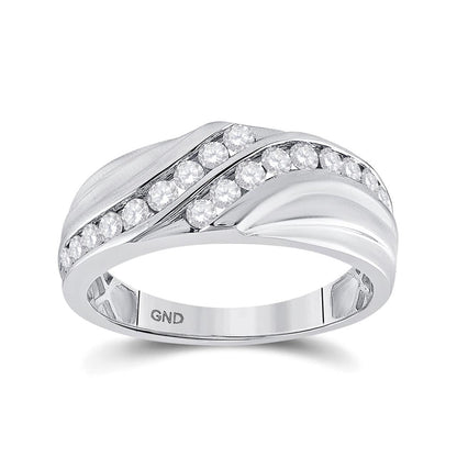14k White Gold Round Diamond Double Row Band Ring 3/4 Cttw