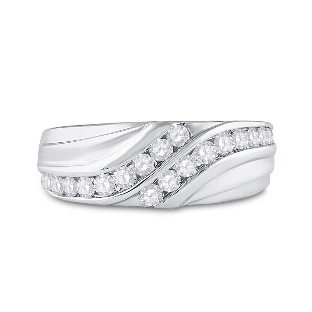 14k White Gold Round Diamond Double Row Band Ring 3/4 Cttw