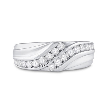 14k White Gold Round Diamond Double Row Band Ring 3/4 Cttw
