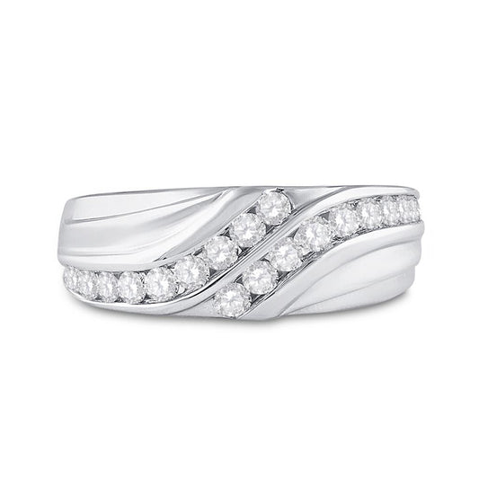 14k White Gold Round Diamond Double Row Band Ring 3/4 Cttw