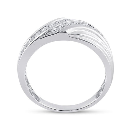 14k White Gold Round Diamond Double Row Band Ring 3/4 Cttw