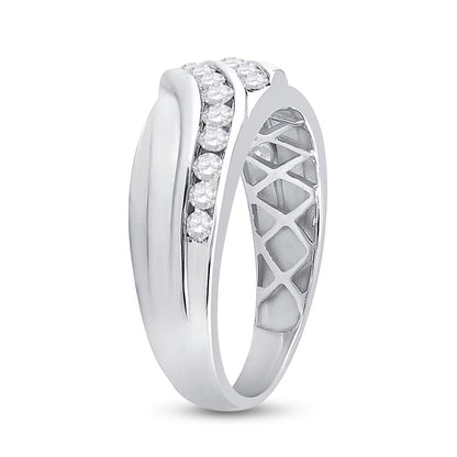 14k White Gold Round Diamond Double Row Band Ring 3/4 Cttw