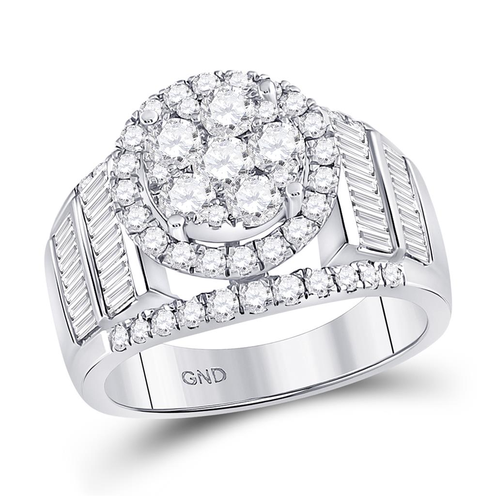14k White Gold Round Diamond Cluster Bridal Engagement Ring 1-7/8 Cttw