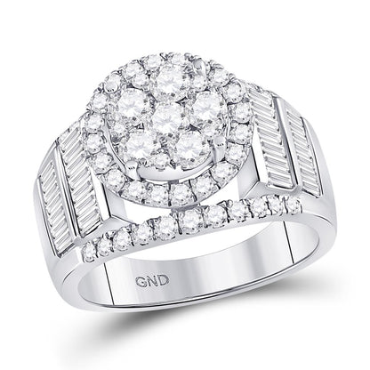 14k White Gold Round Diamond Cluster Bridal Engagement Ring 1-7/8 Cttw