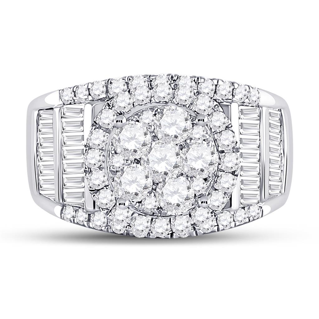 14k White Gold Round Diamond Cluster Bridal Engagement Ring 1-7/8 Cttw