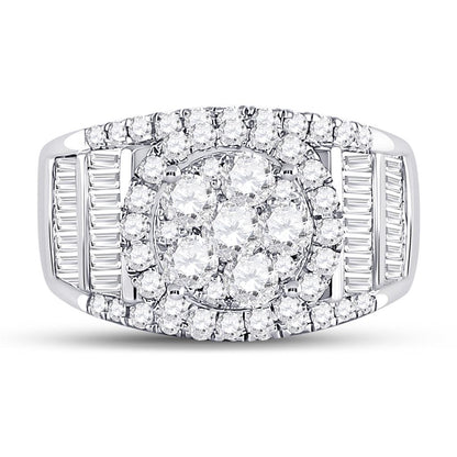 14k White Gold Round Diamond Cluster Bridal Engagement Ring 1-7/8 Cttw