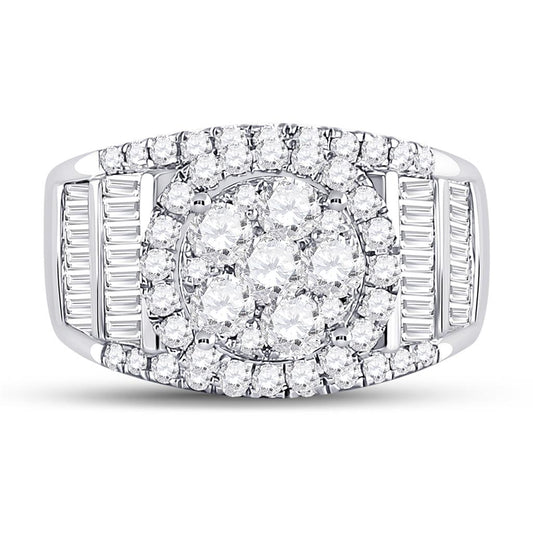 14k White Gold Round Diamond Cluster Bridal Engagement Ring 1-7/8 Cttw