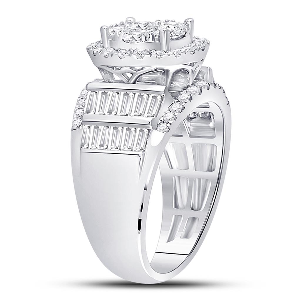 14k White Gold Round Diamond Cluster Bridal Engagement Ring 1-7/8 Cttw