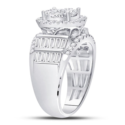 14k White Gold Round Diamond Cluster Bridal Engagement Ring 1-7/8 Cttw