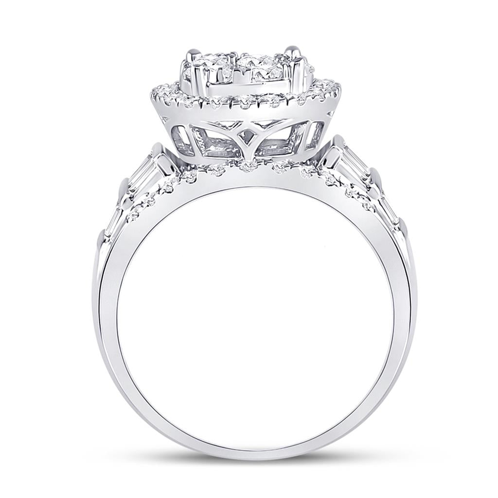 14k White Gold Round Diamond Cluster Bridal Engagement Ring 1-7/8 Cttw