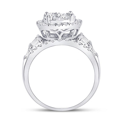 14k White Gold Round Diamond Cluster Bridal Engagement Ring 1-7/8 Cttw