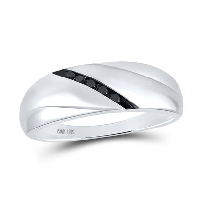 14k White Gold Round Black Diamond Band Ring 1/8 Cttw
