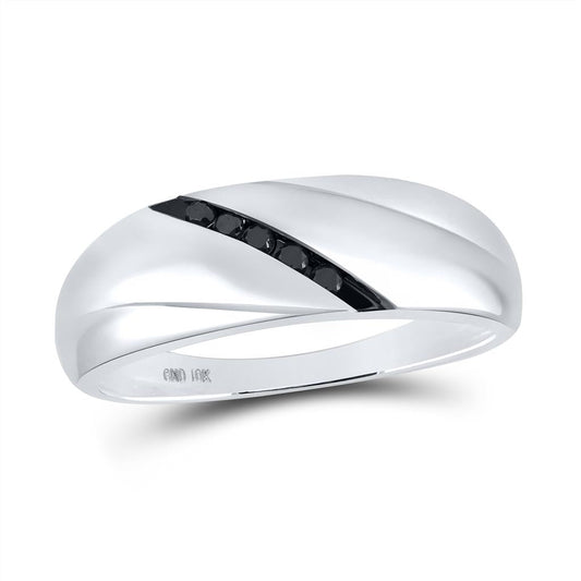 14k White Gold Round Black Diamond Band Ring 1/8 Cttw