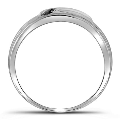 14k White Gold Round Black Diamond Band Ring 1/8 Cttw