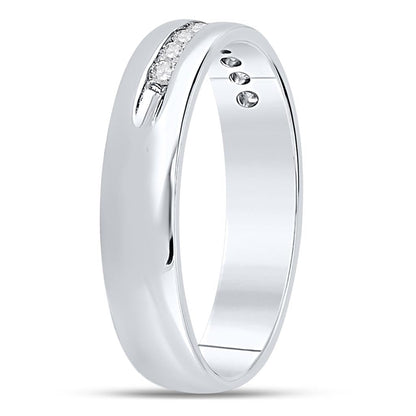 14k White Gold Round Machine Set Diamond Wedding Channel Band Ring 1/4 Cttw