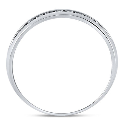 14k White Gold Round Machine Set Diamond Wedding Channel Band Ring 1/4 Cttw