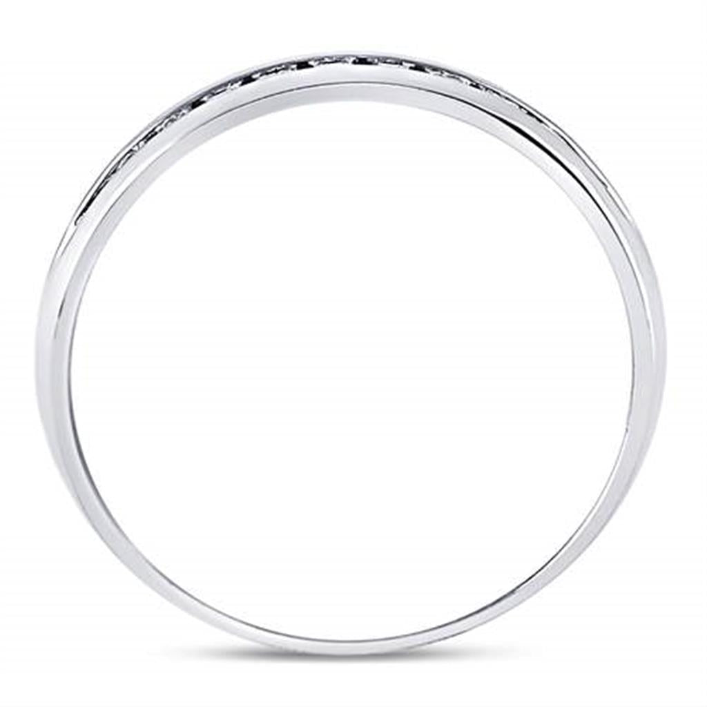 14k White Gold Round Machine Set Diamond Wedding Channel Band Ring 1/4 Cttw