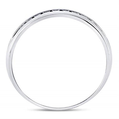 14k White Gold Round Machine Set Diamond Wedding Channel Band Ring 1/4 Cttw