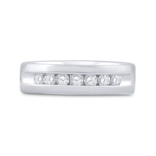 14k White Gold Round Diamond Wedding Single Row Band Ring 1/2 Cttw