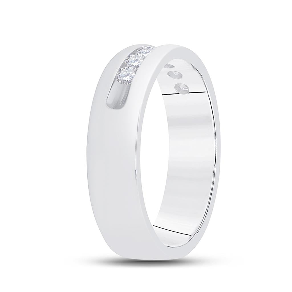14k White Gold Round Diamond Wedding Single Row Band Ring 1/2 Cttw