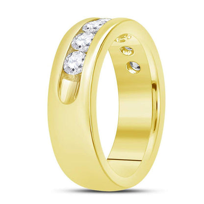 14k Yellow Gold Machine Set Round Diamond Wedding Channel Band Ring 1-1/2 Cttw