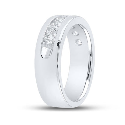 14k White Gold Machine Set Round Diamond Wedding Channel Band Ring 1-1/2 Cttw