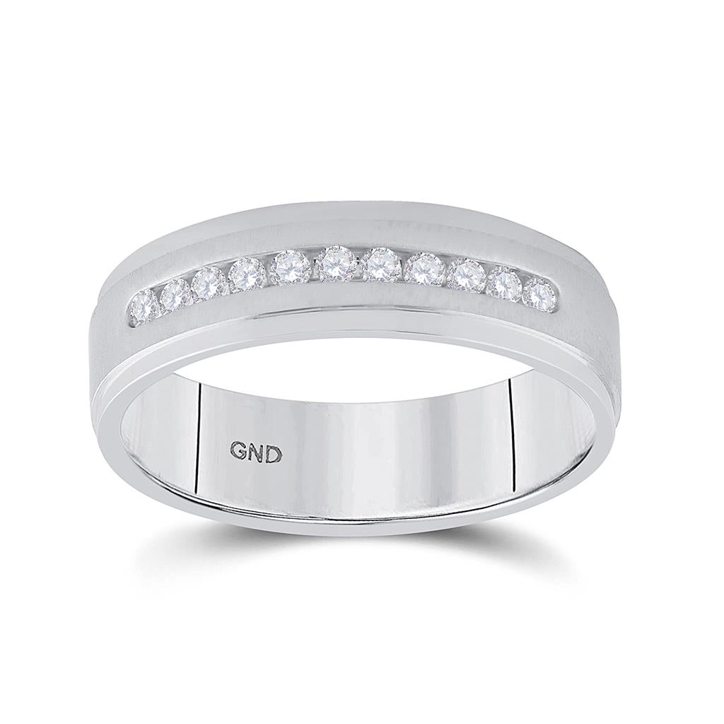 14k White Gold Round Diamond Single Row Wedding Band Ring 1/4 Cttw