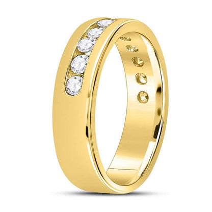 14k Yellow Gold Round Diamond Wedding Single Row Band Ring 1 Cttw
