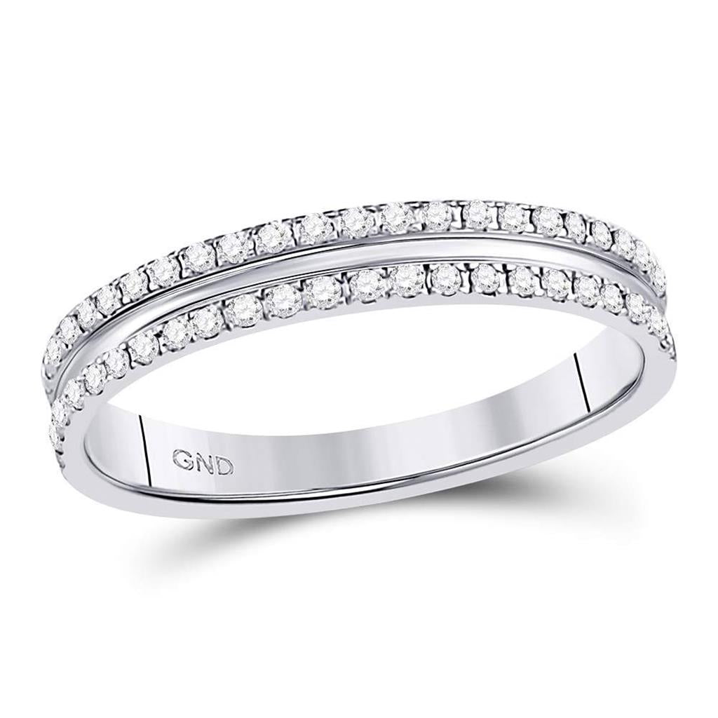 14k White Gold Round Diamond Double Row Comfort Wedding Band 1/4 Cttw