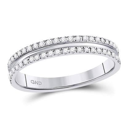 14k White Gold Round Diamond Double Row Comfort Wedding Band 1/4 Cttw