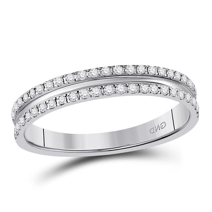 14k White Gold Round Diamond Double Row Comfort Wedding Band 1/4 Cttw