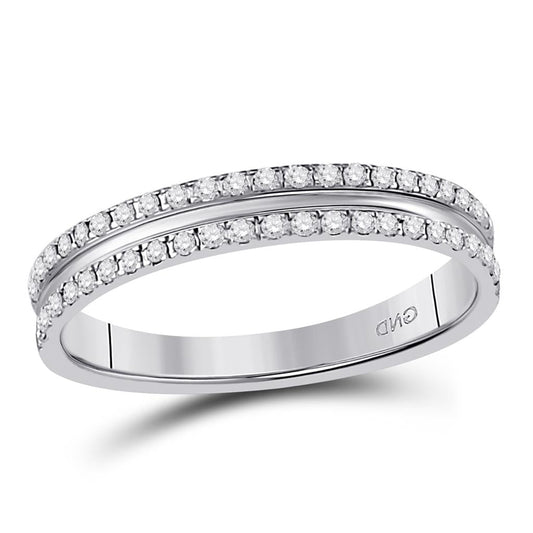 14k White Gold Round Diamond Double Row Comfort Wedding Band 1/4 Cttw