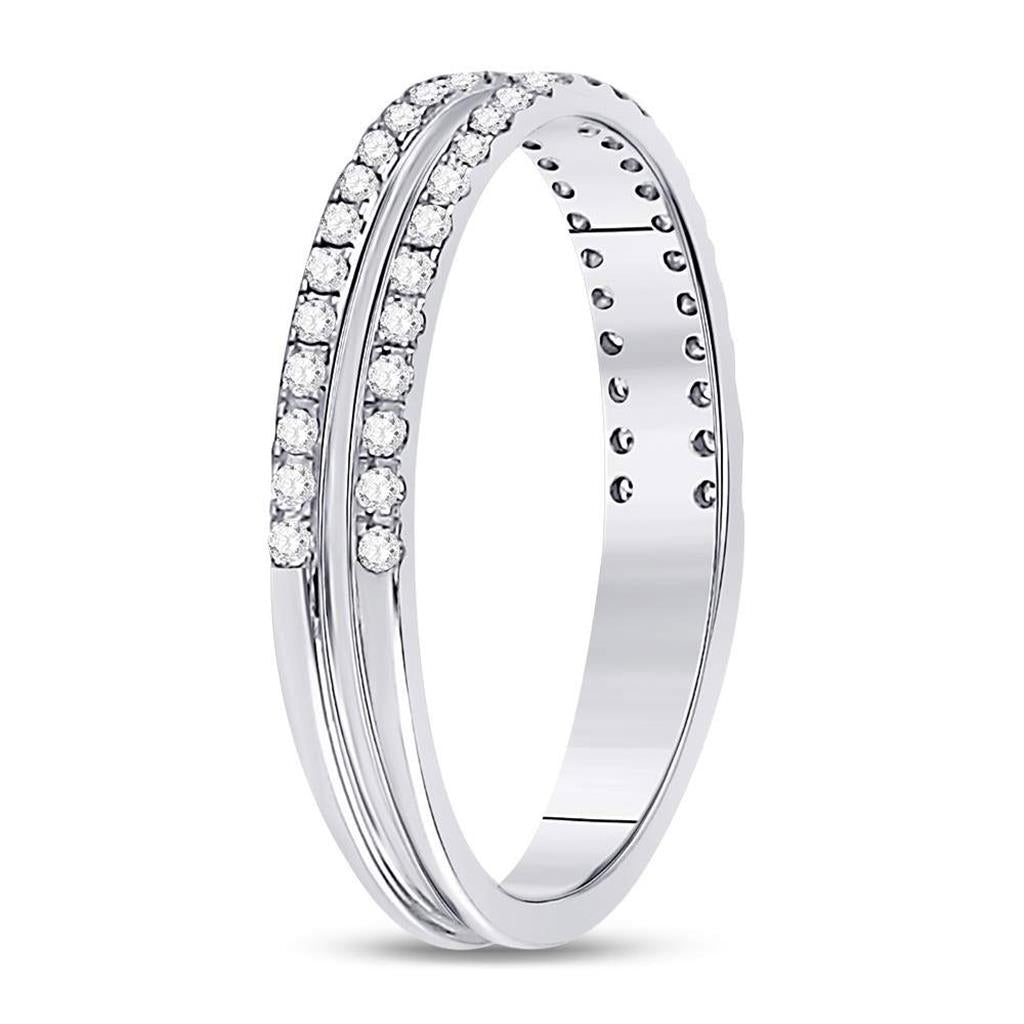 14k White Gold Round Diamond Double Row Comfort Wedding Band 1/4 Cttw