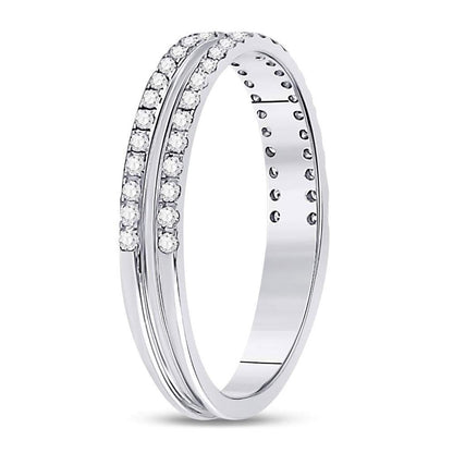 14k White Gold Round Diamond Double Row Comfort Wedding Band 1/4 Cttw