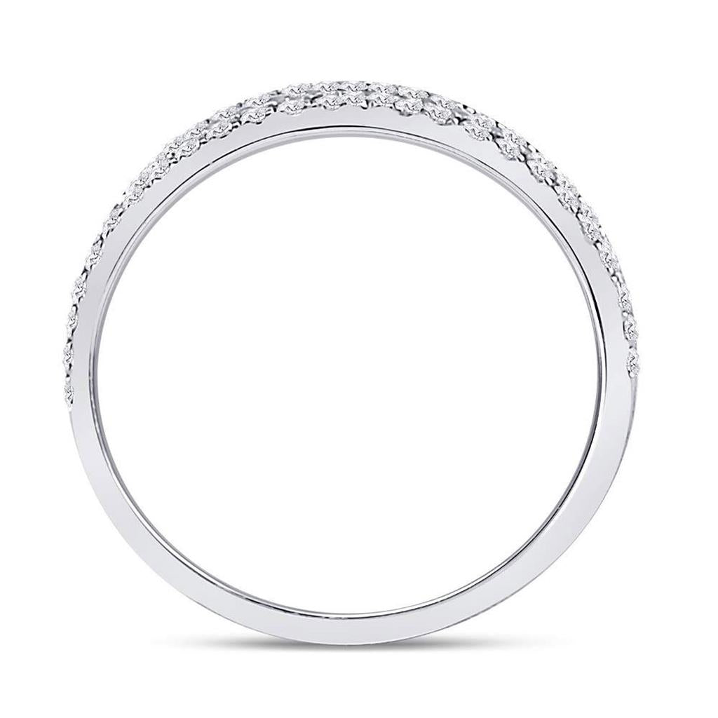 14k White Gold Round Diamond Double Row Comfort Wedding Band 1/4 Cttw