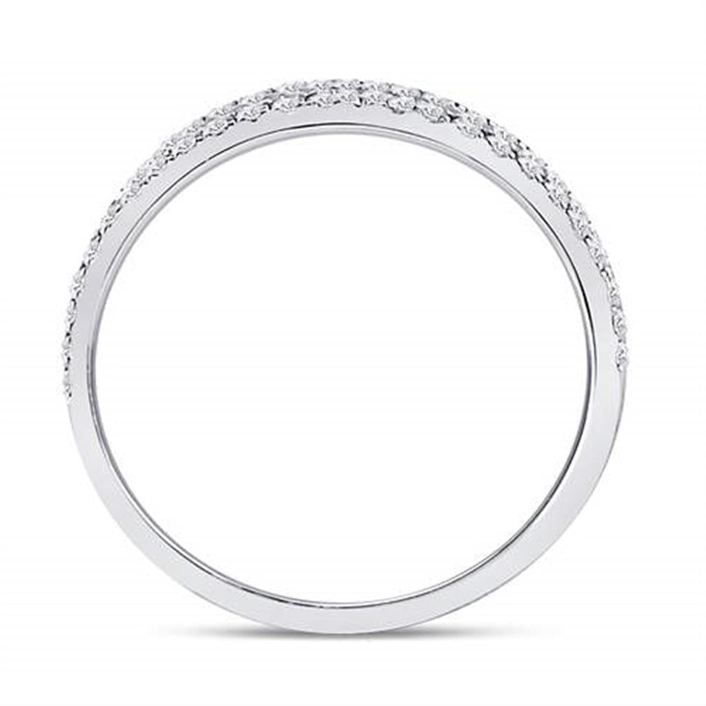 14k White Gold Round Diamond Double Row Comfort Wedding Band 1/4 Cttw