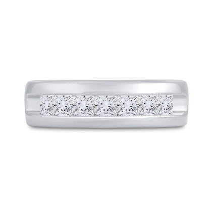 14k White Gold Machine Set Princess Diamond Wedding Channel Band Ring 1-1/2 Cttw