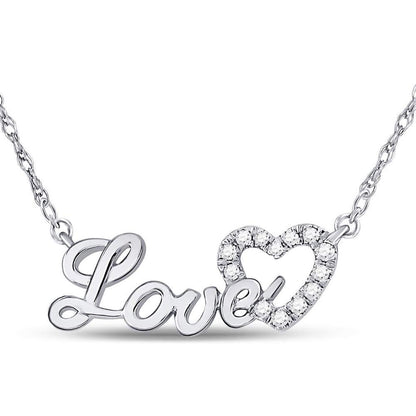 14kt White Gold Round Diamond Love Heart Pendant Necklace 1/6 Cttw