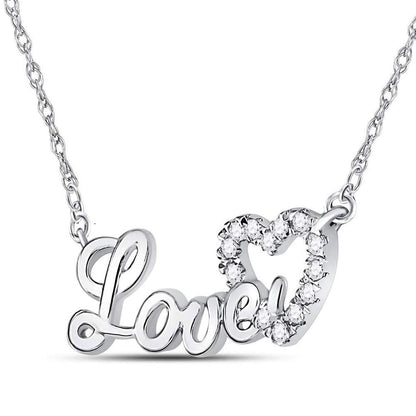 14kt White Gold Round Diamond Love Heart Pendant Necklace 1/6 Cttw
