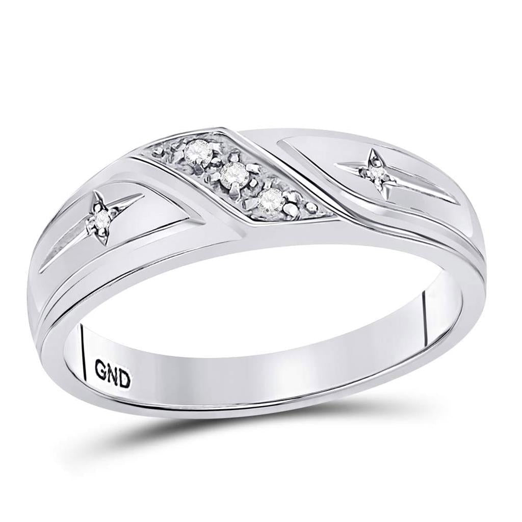 14k White Gold Round Diamond Cross Wedding Band 1/20 Cttw